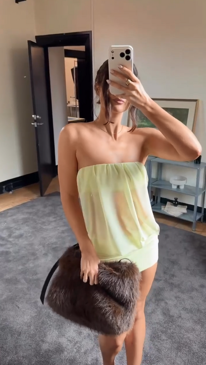 Chic Light Yellow Strapless Sheer Chiffon Bodycon Mini Homecoming Dress AS1027