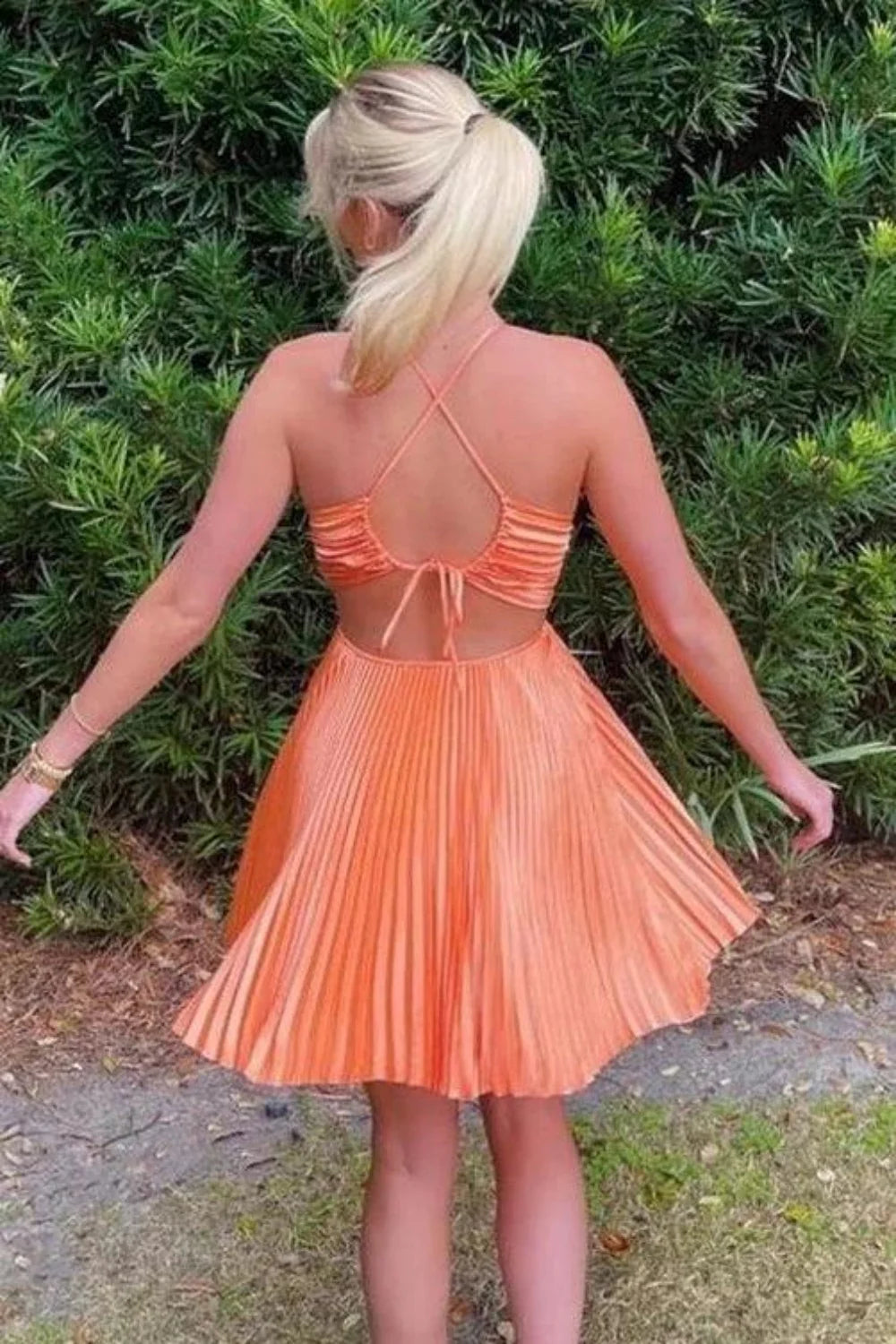 Stylish A Line Spaghetti Straps Orange Short Homecoming Dress With Open Back AS103