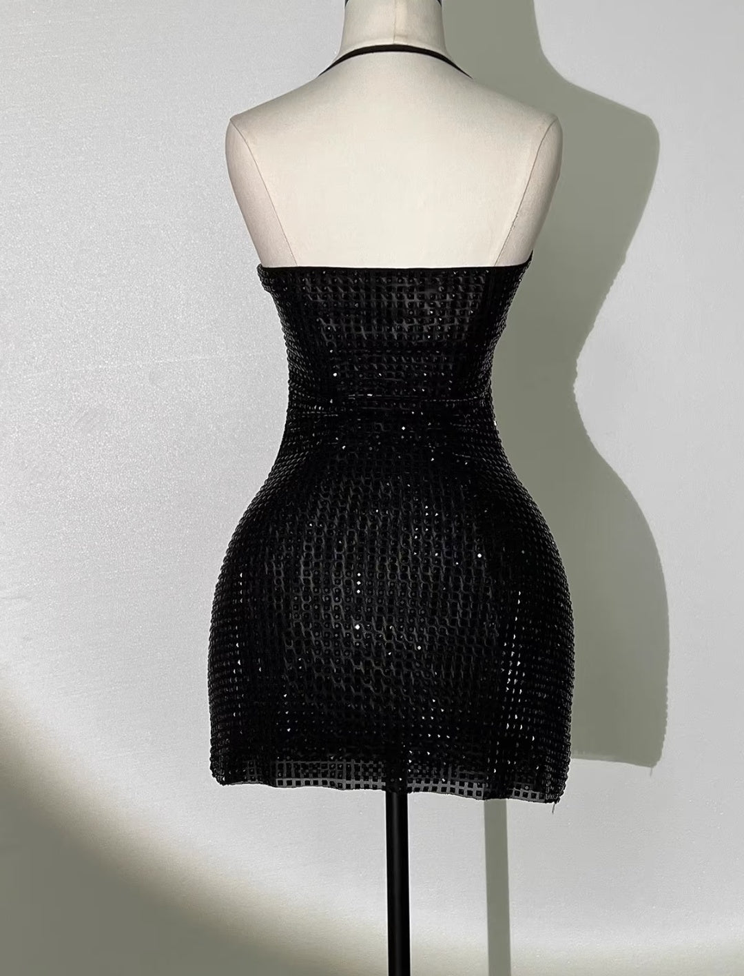 Rich Red Adjustable Thin Halter Strap All Over Rhinestone Sheer Mesh Bodycon Short Homecoming Dress AS1030