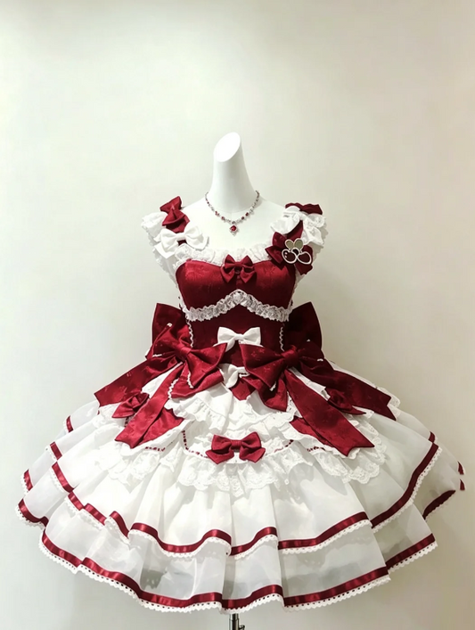 Dreamy Burgundy White Color Block Straps Satin Bow Multi-Tier Lace Trim Organza A Line Short Homecoming Dress AS1041
