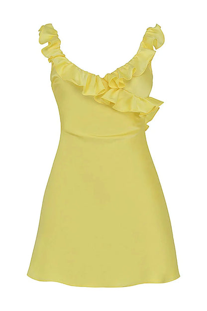 Chic Sheath V Neck Yellow Short Homecoming Dress With Ruffles AS105