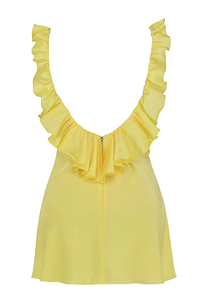 Chic Sheath V Neck Yellow Short Homecoming Dress With Ruffles AS105