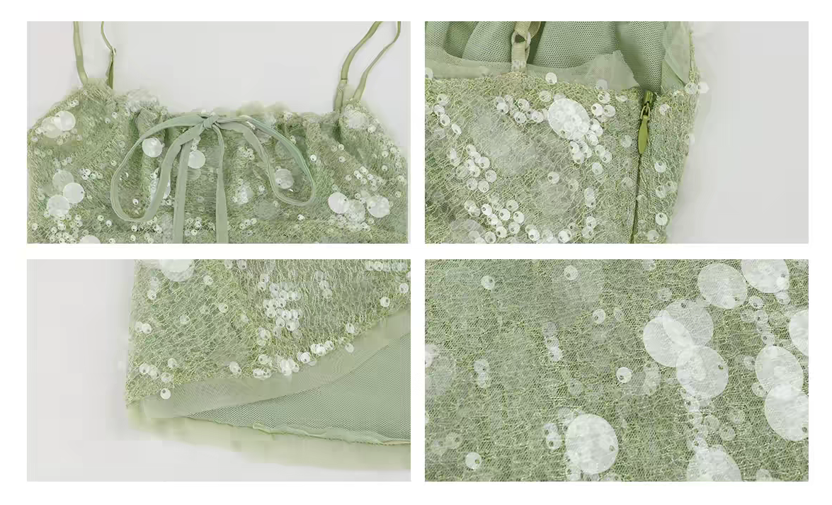 Luminous Mint Green Spaghetti Strap Tube Front Drawstring Tie Flared Sequin A-Line Short Homecoming Dress AS1058