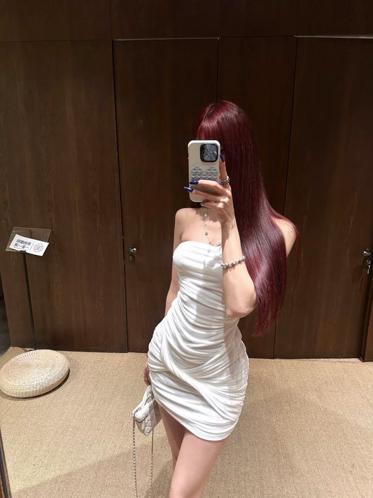 Chic White Strapless Twist Ruched Bodycon Mini Homecoming Dress AS1063