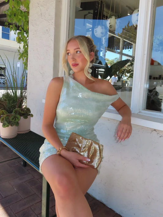 Hot Sale Fresh Mint Green One Shoulder Draped Side Ruched Bodycon Mini Homecoming Dress AS1068