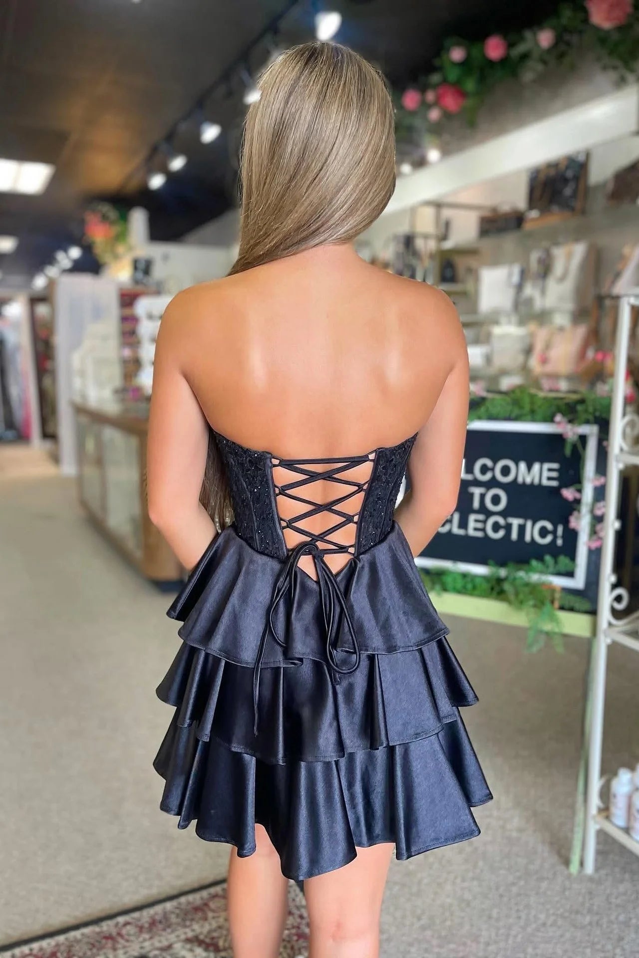 Elegant Sweetheart Homecoming Dress With Lace Corset Bodice And Tiered Skirt AS108