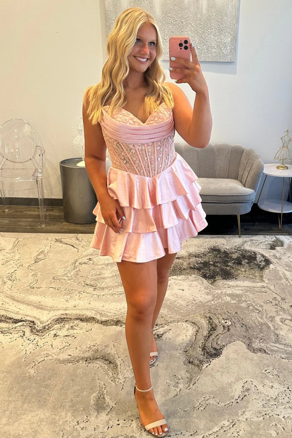 Elegant Sweetheart Homecoming Dress With Lace Corset Bodice And Tiered Skirt AS108