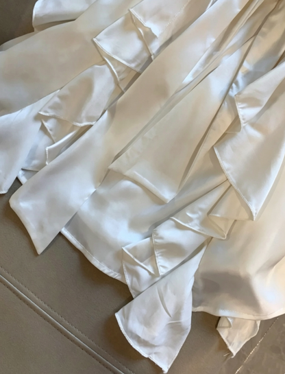Romantic White Spaghetti Strap Oversized Front Satin Big Bow Multi-Layer Asymmetrical Ruffle Satin Skirt A Line Short Homecoming Dress AS1090