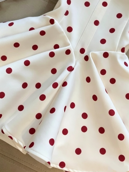 Vintage White Spaghetti Strap Red Polka Dot A Line Short Homecoming Dress AS1095