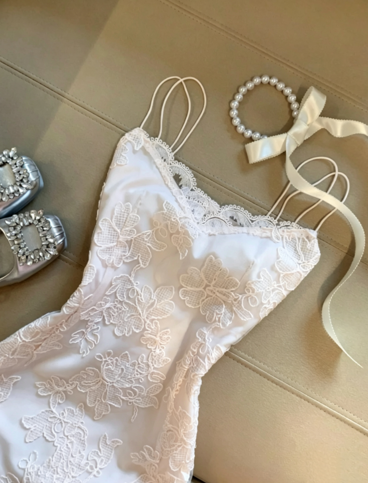 Romantic Ivory Spaghetti Strap V-Neck Lace Floral Appliqué Bodycon Short Homecoming Dress AS1097