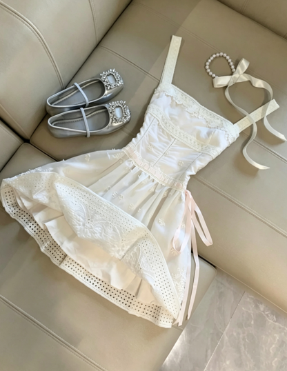 Elegant Ivory Square Neck Straps Lace Trim 3D Floral Applique A Line Short Homecoming Dress AS1098
