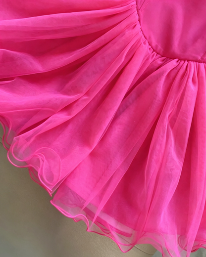 Vibrant Hot Pink Spaghetti Strap Big Front Sheer Tulle Bow A Line Short Homecoming Dress AS1101