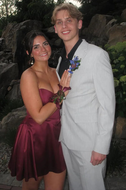 Hot Sale Grape Strapless Sweetheart Neck A-Line Empire-Waist Short Homecoming Dress AS1128