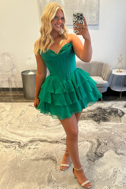 Cute A-Line Sweetheart Ruffled Homecoming Dress With Lace Detail AS114