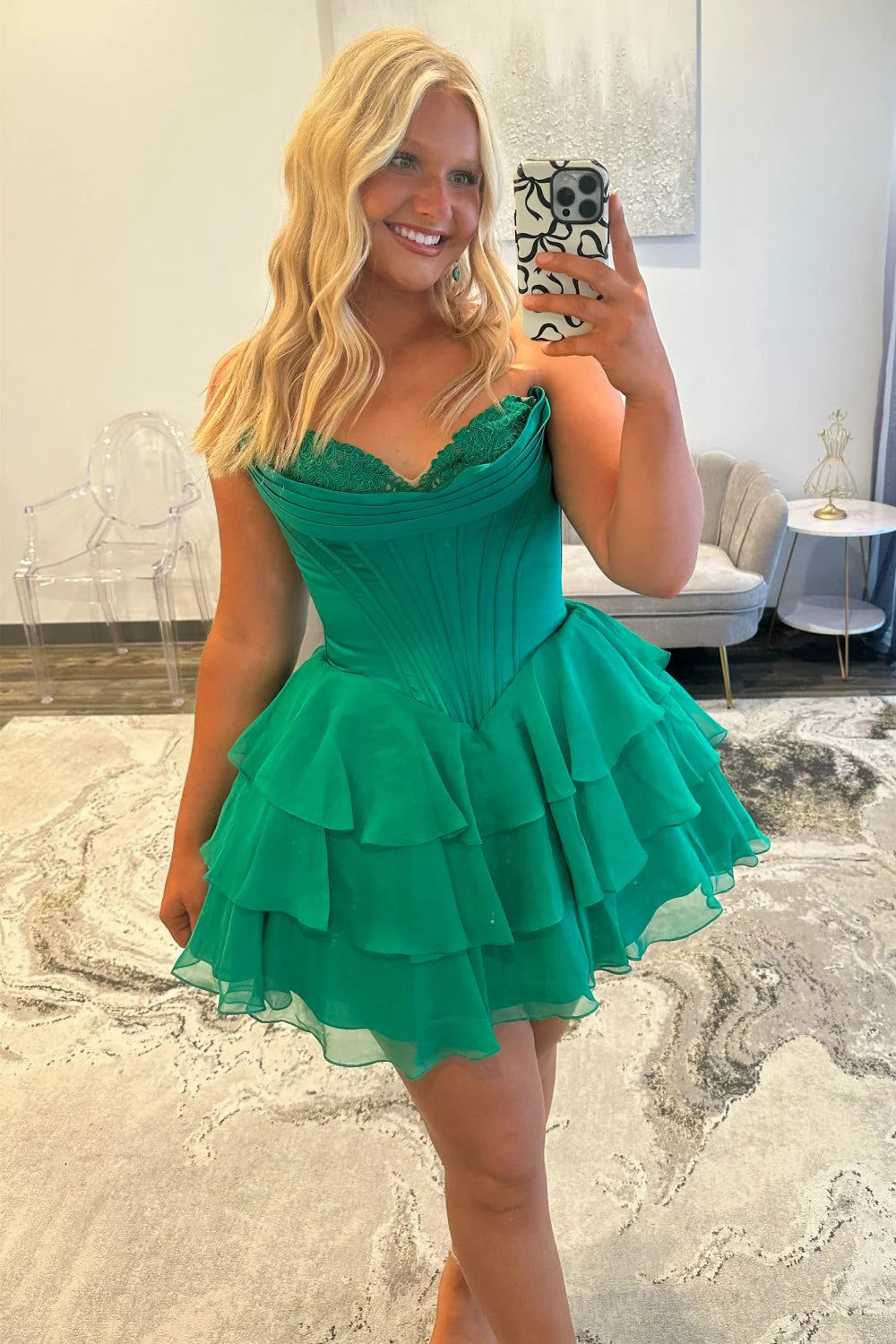 Cute A-Line Sweetheart Ruffled Homecoming Dress With Lace Detail AS114
