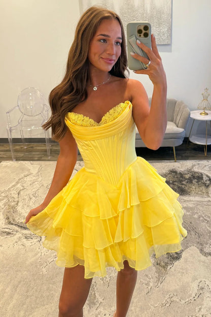 Cute A-Line Sweetheart Ruffled Homecoming Dress With Lace Detail AS114