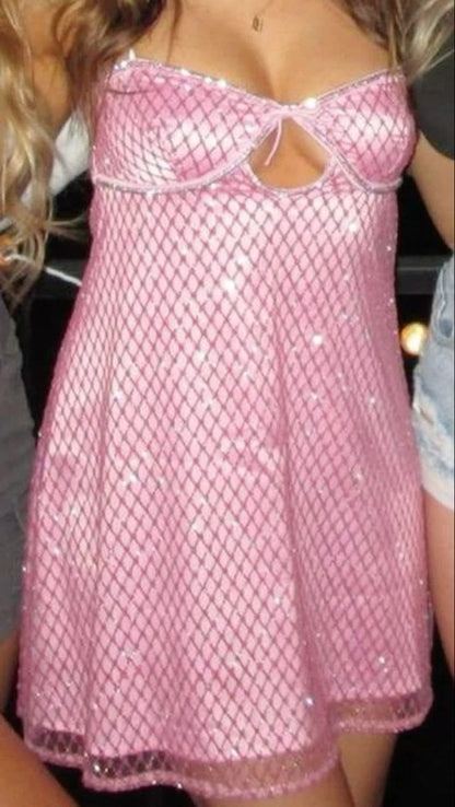 Chic Silver Spaghetti Straps Sweetheart Twist Cutout Rhinestone Mesh A-Line Short Homecoming Dress AS1148
