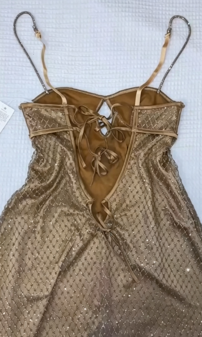 Chic Silver Spaghetti Straps Sweetheart Twist Cutout Rhinestone Mesh A-Line Short Homecoming Dress AS1148