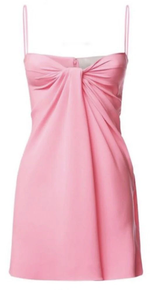 Chic Pink Spaghetti Straps Front Twist Sheath Satin Mini Homecoming Dress AS1150