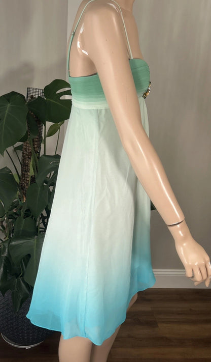 Chic Mint Gradient Spaghetti Straps Chiffon A Line Short Homecoming Dress With Rhinestone Floral Brooch AS1161