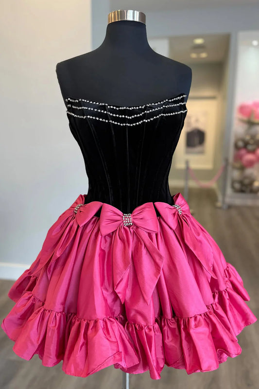 Pretty A-Line Strapless Short Satin Homecoming Dress With Bowknots AS119