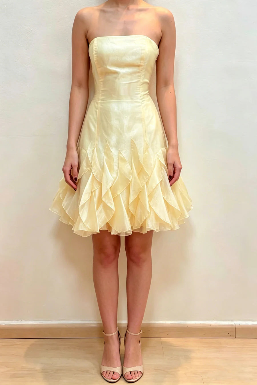 Chic Yellow Strapless Cascading Ruffle Hem A Line Short Homecoming Dress AS1190