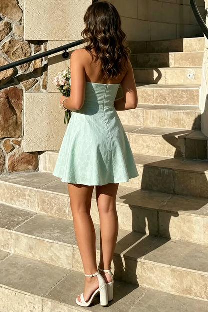Gentle Mint Green Jacquard Strapless A-Line Short Homecoming Dress AS1193