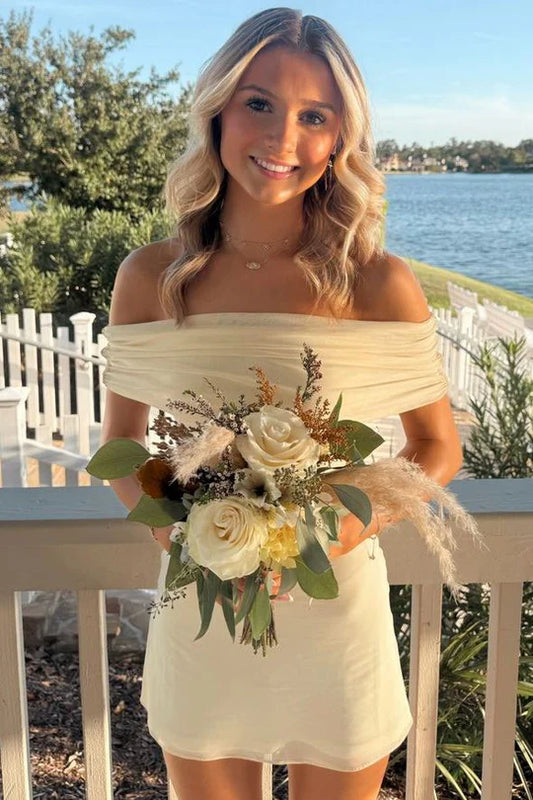 Elegant Yellow Off-Shoulder Bodycon Mini Homecoming Dress AS1199