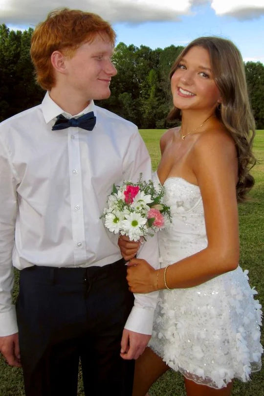 Gorgeous White Strapless Sweetheart Floral Appliques Sequins A-Line Short Homecoming Dress AS1203