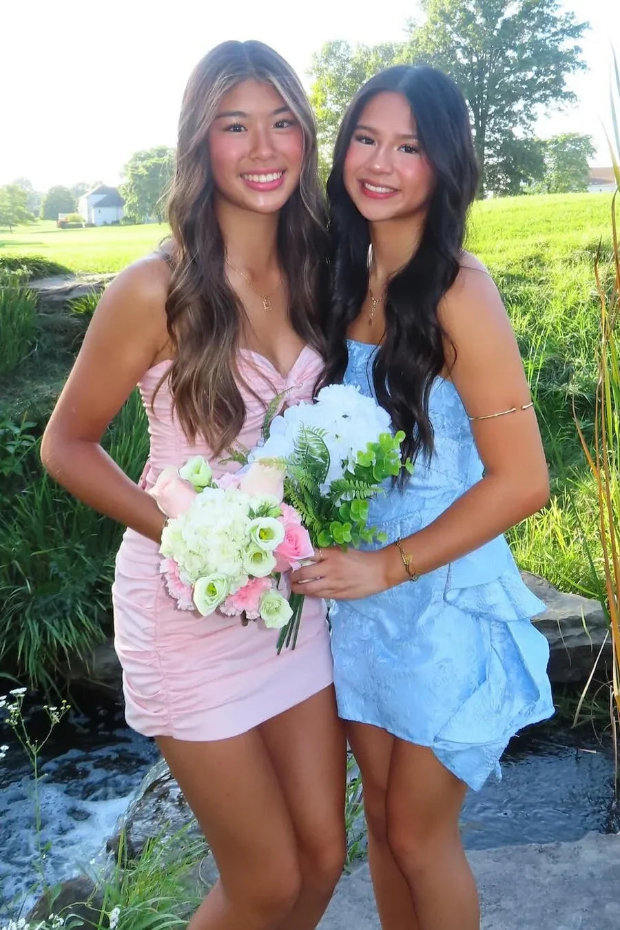 Cute Pink Strapless Keyhole Pleated Sweetheart Neck Bodycon Mini Homecoming Dress AS1207
