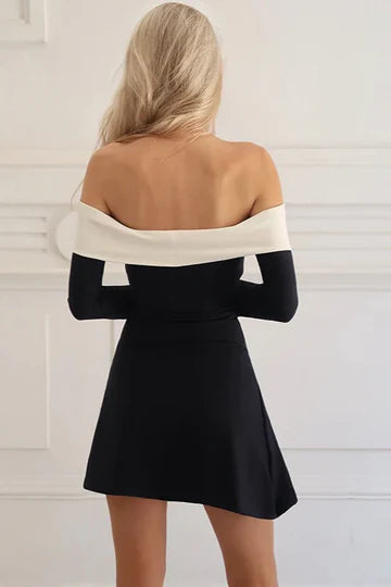 Elegant Black Off-Shoulder Long Sleeves A-Line Short Homecoming Dress AS1213
