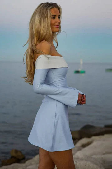 Elegant Black Off-Shoulder Long Sleeves A-Line Short Homecoming Dress AS1213