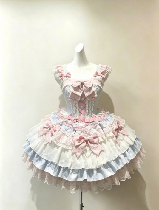 Delicate Square Neck Ruffle Straps Crisscross Ribbon Corset Tier Lace Satin Skirt A Line Short Homecoming Dress With Bows AS1222