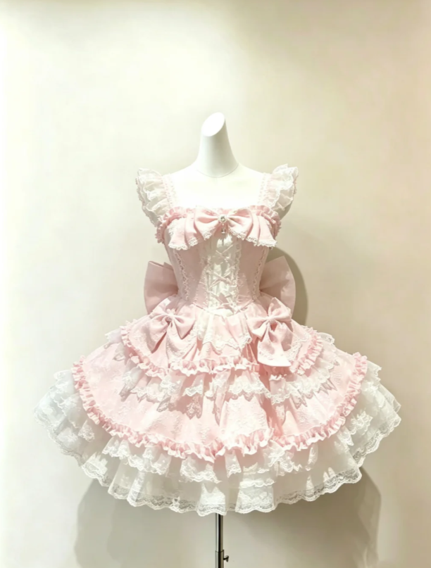 Cute Pink Square Neck Straps Tier Lace A Line Short Homecoming Dress With Bows AS1224