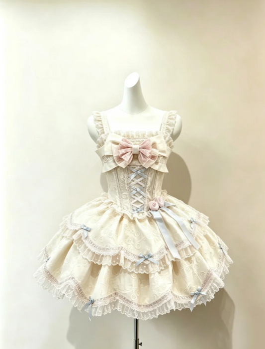 Unique Ivory Square Neck Straps Tier Ruffle Lace Trim A Line Jacquard Short Homecoming Dress With Bows And Flowers AS1226