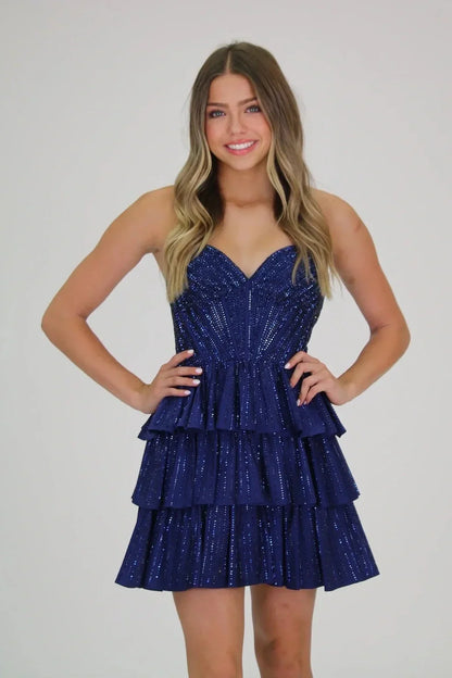 Sparkly Gorgeous Sweetheart A-Line Homecoming Dress With Short Tiered Beaded Skirt AS123