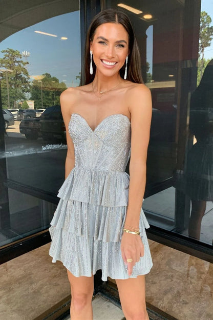 Sparkly Gorgeous Sweetheart A-Line Homecoming Dress With Short Tiered Beaded Skirt AS123