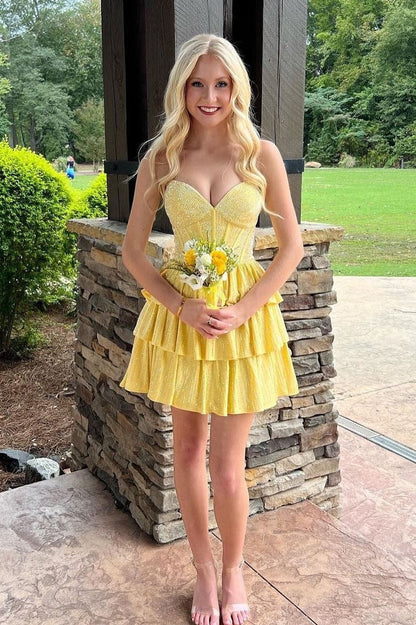 Sparkly Gorgeous Sweetheart A-Line Homecoming Dress With Short Tiered Beaded Skirt AS123