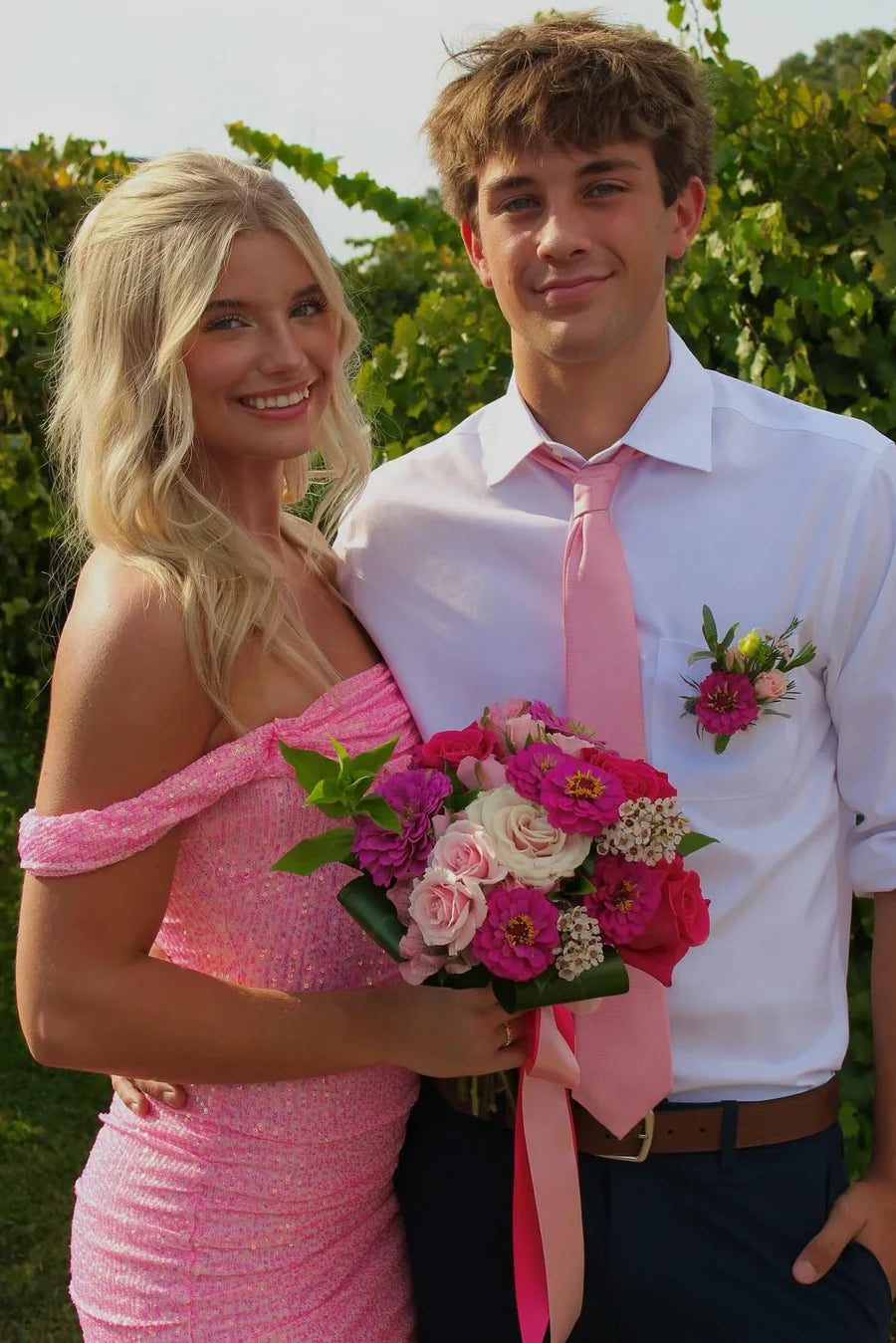 Sparkle Hot Pink Off-Shoulder Sequin Bodycon Mini Homecoming Dress AS1258