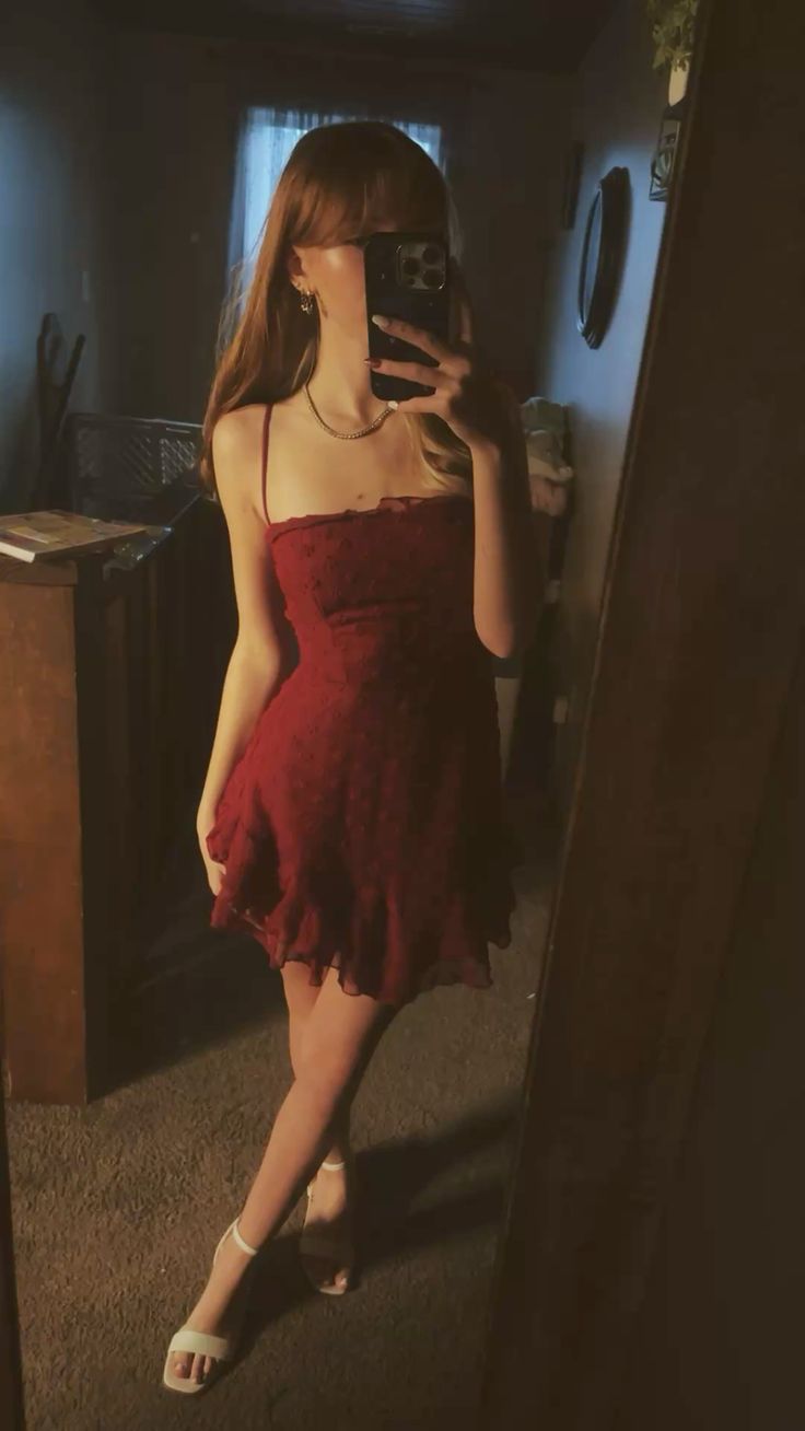 Glam Burgundy Spaghetti Straps Floral Lace A Line Mini Homecoming Dress AS1261