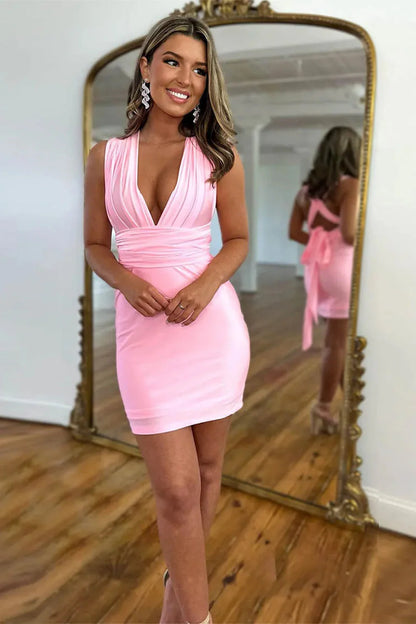 Convertible Straps Tight Homecoming Dress With Pleats And Open Back AS129