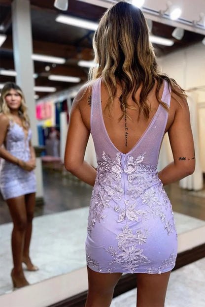 Elegant Bodycon Homecoming Dress With V-Neck And Appliques AS130