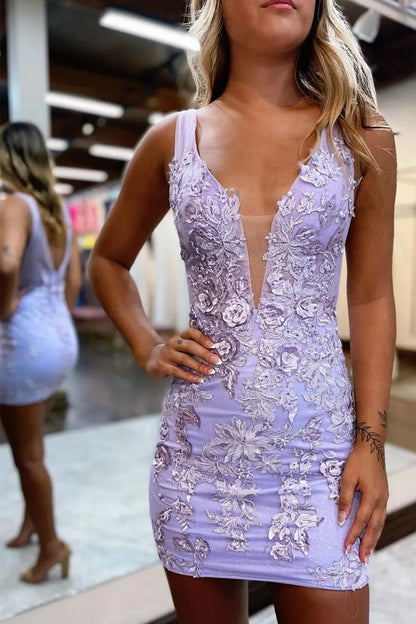 Elegant Bodycon Homecoming Dress With V-Neck And Appliques AS130