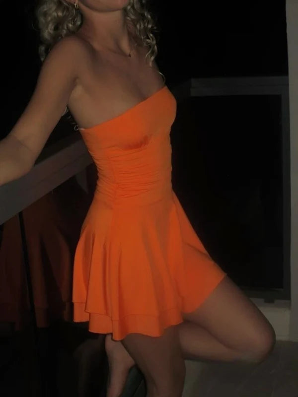 Chic Bright Orange Strapless A Line Mini Homecoming Dress AS1301