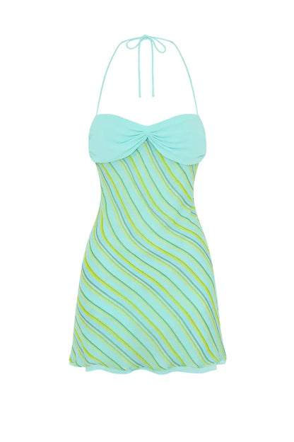 Trendy Halter Neck Mint Green A Line Short Homecoming Dress With Ruffles AS1326