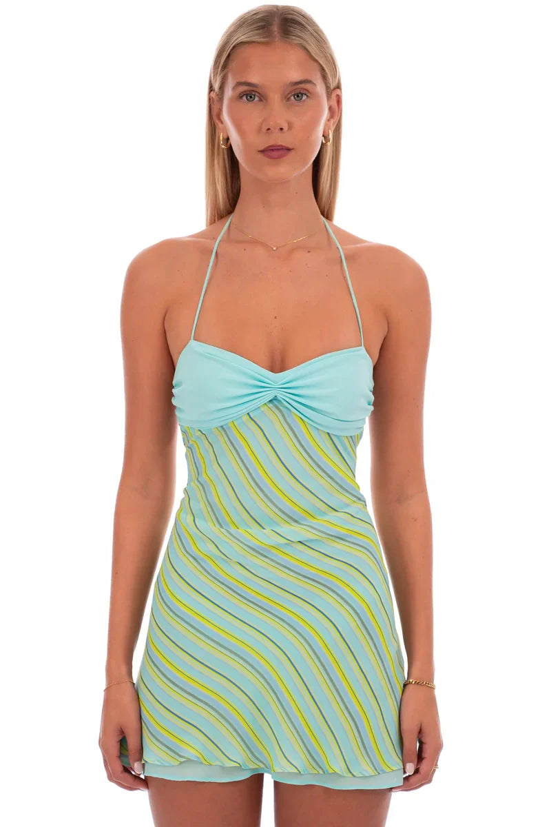 Trendy Halter Neck Mint Green A Line Short Homecoming Dress With Ruffles AS1326