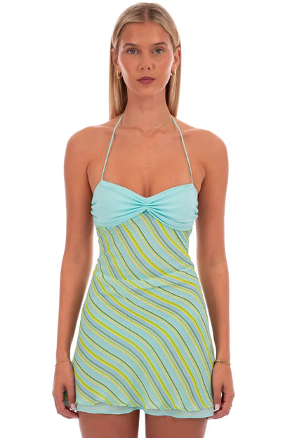 Trendy Halter Neck Mint Green A Line Short Homecoming Dress With Ruffles AS1326
