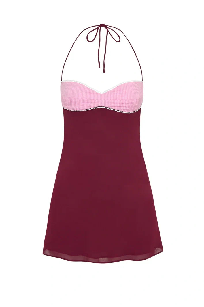 Stylish Burgundy Halter Neck Criss Cross Back Short A Line Homecoming Dress AS1327