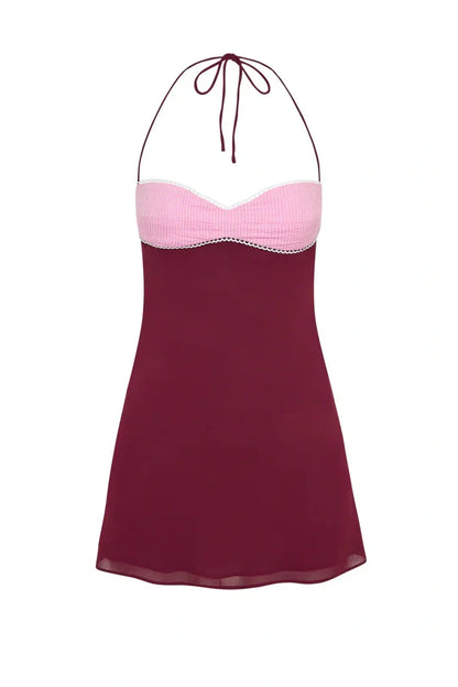 Stylish Burgundy Halter Neck Criss Cross Back Short A Line Homecoming Dress AS1327