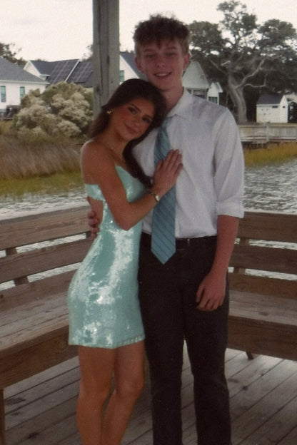 Bling Mint Green Spaghetti Straps A Line Sequins Short Homecoming Dress AS1345